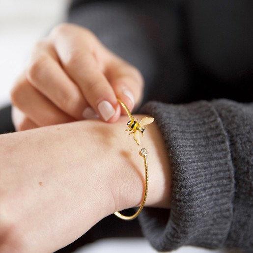 Bee open bangle gold plated crystal - The Hirst Collection