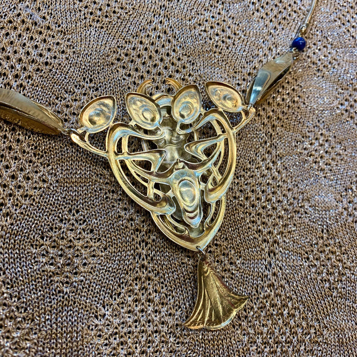 Egyptian Revival Scarab Necklace Art Nouveau Lapis Lazuli - The Hirst Collection