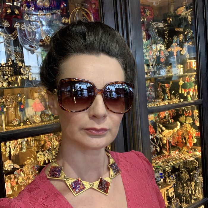 YSL Necklace Gold Pink Purple Dichroic Glass Statement Yves Saint Laurent Vintage - The Hirst Collection