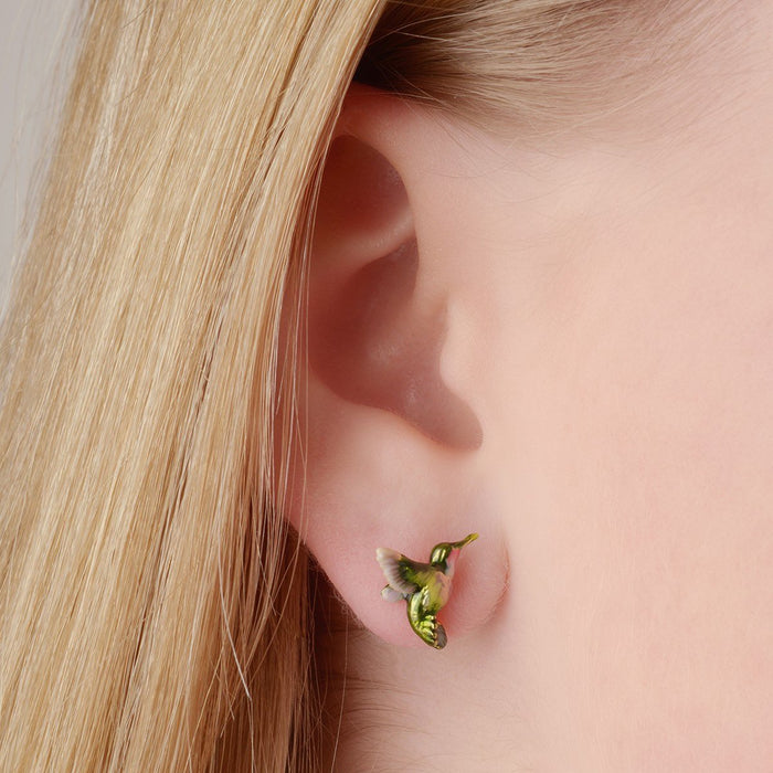 Hummingbird stud earrings by Bill Skinner in Enamel gold plated - The Hirst Collection