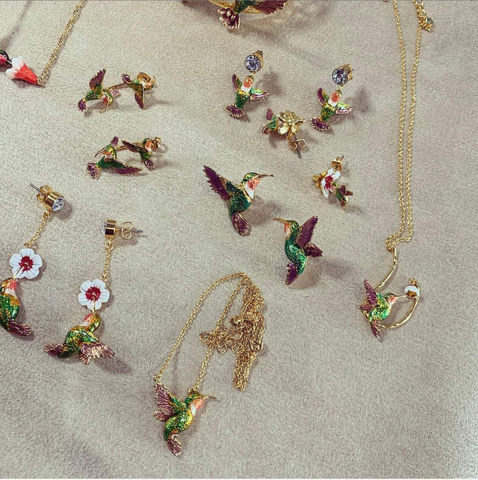Light Enamel Hummingbird Earrings by Bill Skinner - The Hirst Collection