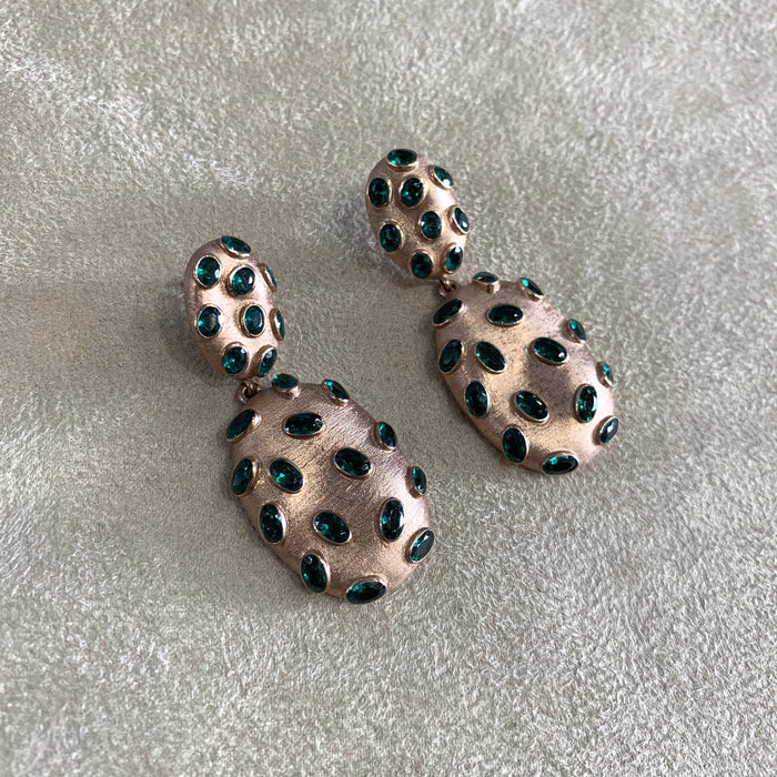 Rose Gold plated emerald green crystal earrings - The Hirst Collection