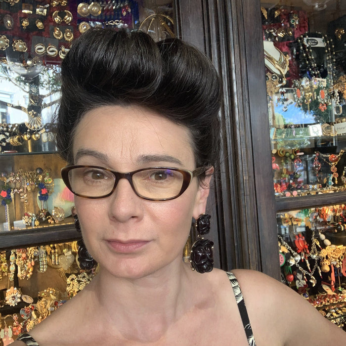 Oscar de La Renta Earrings Black Rose Tulip  Pierced - The Hirst Collection