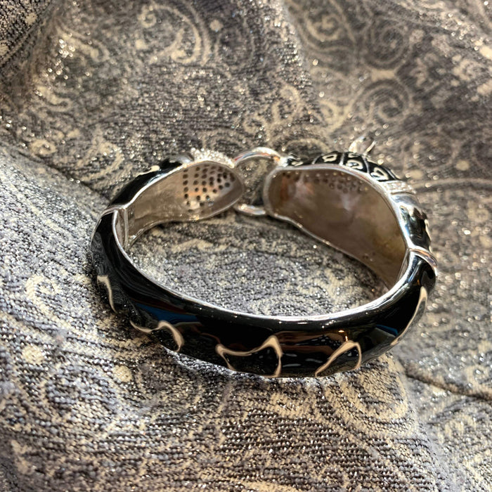 White snow leopard cuff bracelet in silver enamel - The Hirst Collection