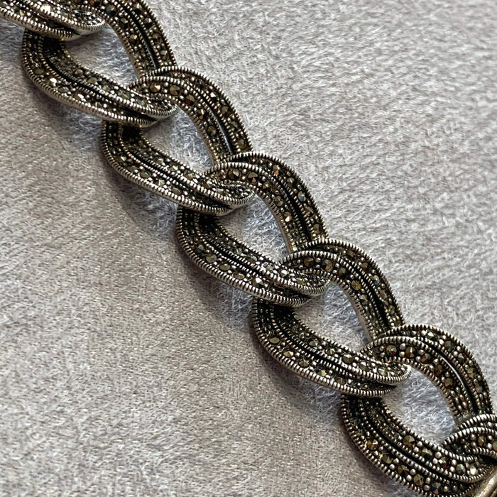 Marcasite Silver Thick Chain Bracelet - The Hirst Collection