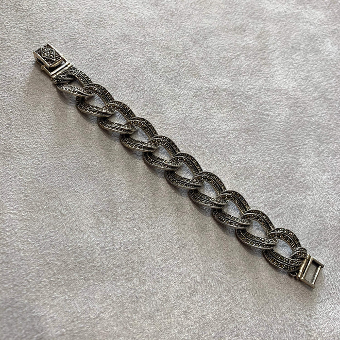 Marcasite Silver Thick Chain Bracelet - The Hirst Collection