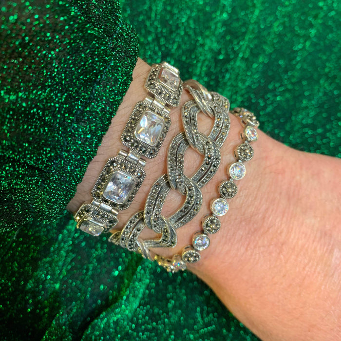 Marcasite Silver Thick Chain Bracelet - The Hirst Collection