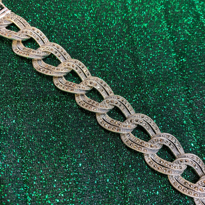 Marcasite Silver Thick Chain Bracelet - The Hirst Collection