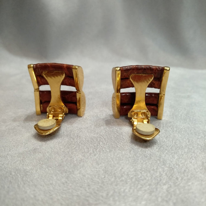Loewe Brown leather earrings croc effect - The Hirst Collection