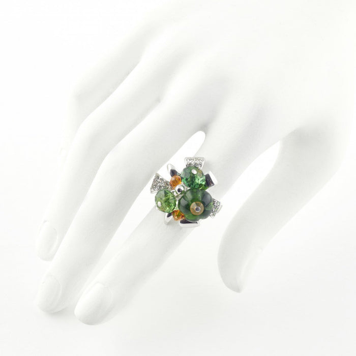 SALE Green crystal jungle paradise ring by Bill Skinner silver metal - The Hirst Collection
