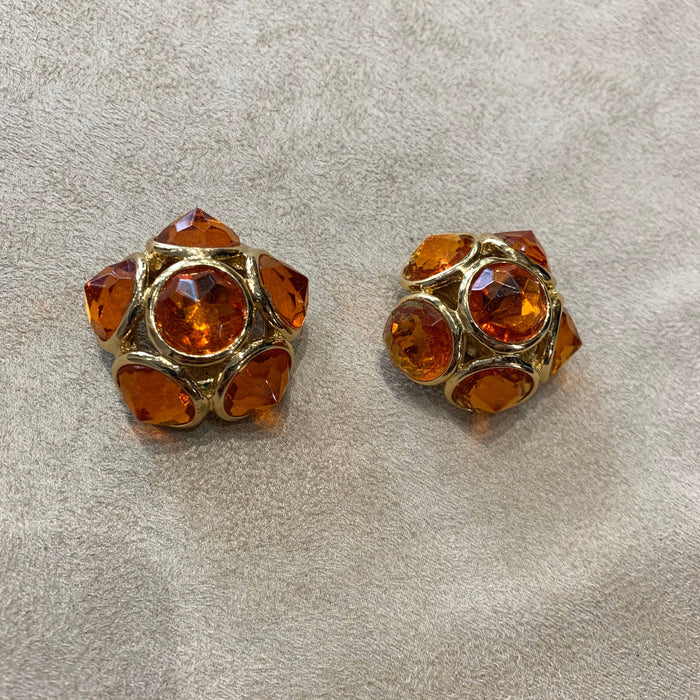 Vintage Yves Saint Laurent earrings YSL Amber Crystal Glass Clip on - The Hirst Collection