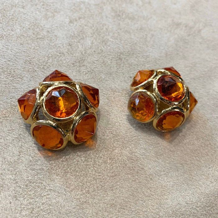 Vintage Yves Saint Laurent earrings YSL Amber Crystal Glass Clip on - The Hirst Collection