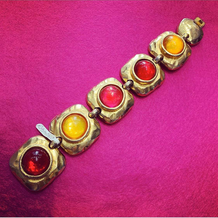 Vintage Edouard Rambaud Bracelet Yellow Red Crystal Gold - The Hirst Collection