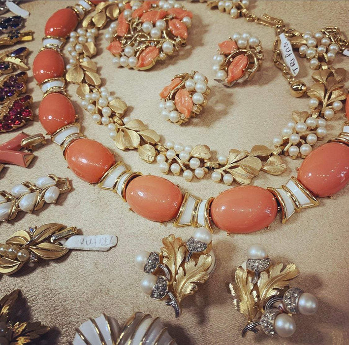 Coral and white Trifari necklace - The Hirst Collection
