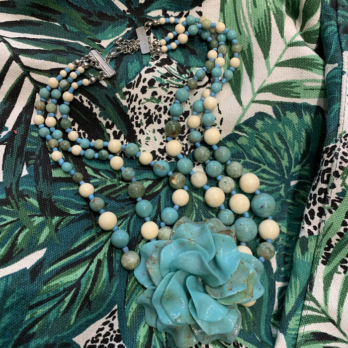 Turquoise Acrylic Flower Necklace - The Hirst Collection
