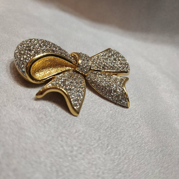 Vintage Swarovski bow brooch crystal gold plated - The Hirst Collection