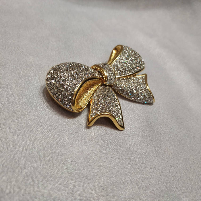 Vintage Swarovski bow brooch crystal gold plated - The Hirst Collection