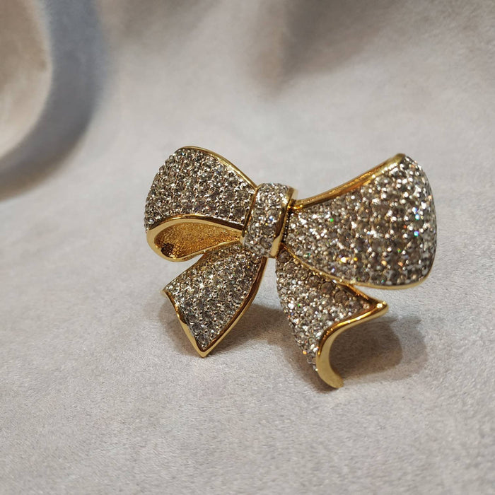Vintage Swarovski bow brooch crystal gold plated - The Hirst Collection