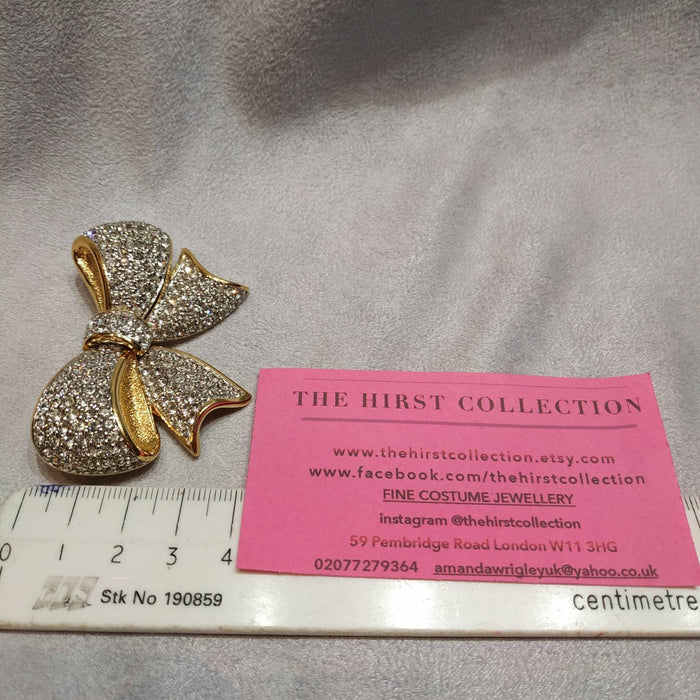 Vintage Swarovski bow brooch crystal gold plated - The Hirst Collection
