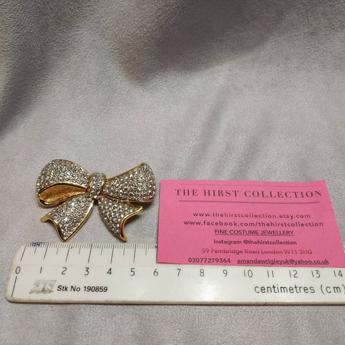Vintage Swarovski bow brooch crystal gold plated - The Hirst Collection