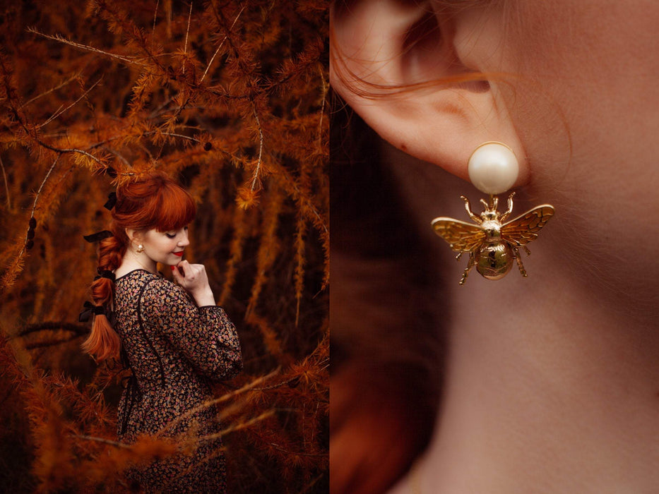 Bee Pearl Earrings by Bill Skinner Gold Plate - The Hirst Collection