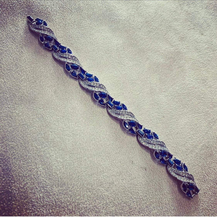 Trifari blue sapphire vintage bracelet silver tone - The Hirst Collection