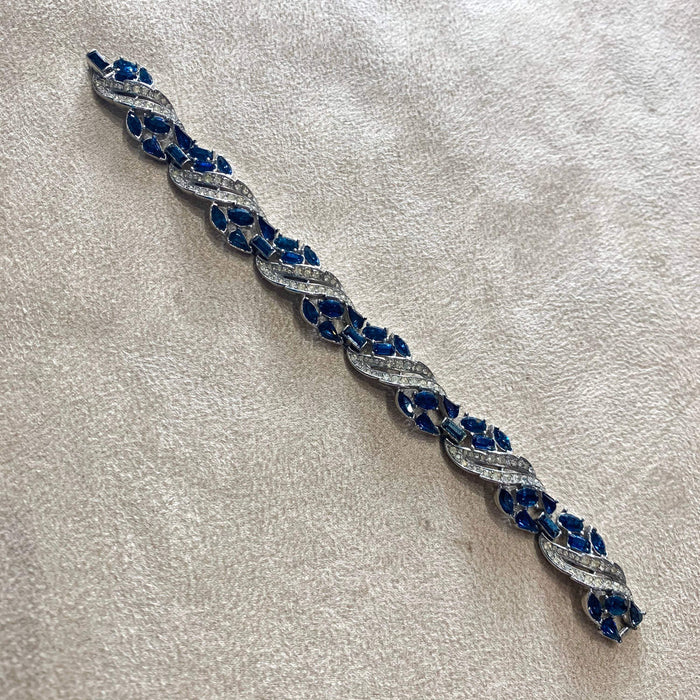 Trifari blue sapphire vintage bracelet silver tone - The Hirst Collection