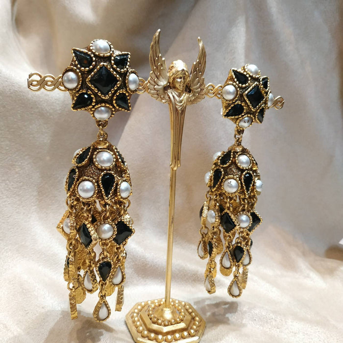 Black pearl chandelier clip on earring by Satellite - The Hirst Collection
