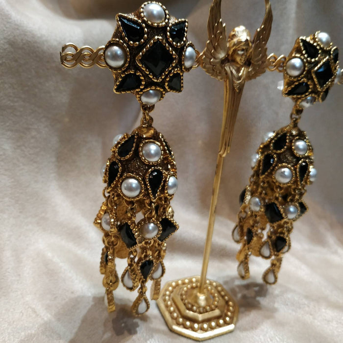 Black pearl chandelier clip on earring by Satellite - The Hirst Collection