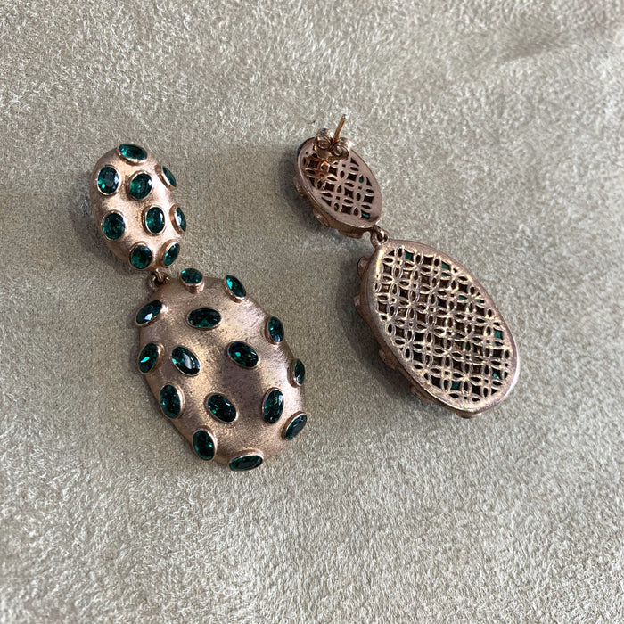 Rose Gold plated emerald green crystal earrings - The Hirst Collection