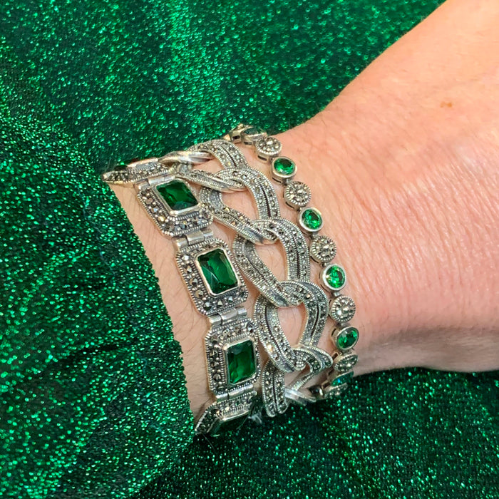 Emerald Green Bracelet Silver Marcasite Zircon - The Hirst Collection