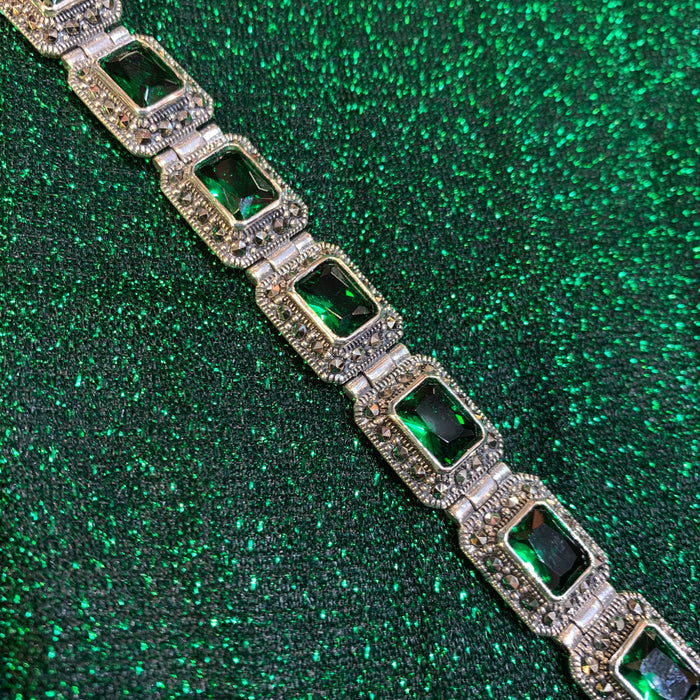 Emerald Green Bracelet Silver Marcasite Zircon - The Hirst Collection