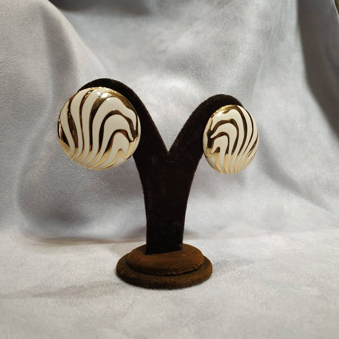 Balenciaga Vintage Earrings white enamel Clip On - The Hirst Collection