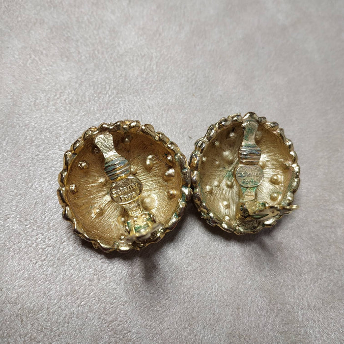 Vintage Scherrer Earrings Chunky Gold Green Crystal Clip on - The Hirst Collection