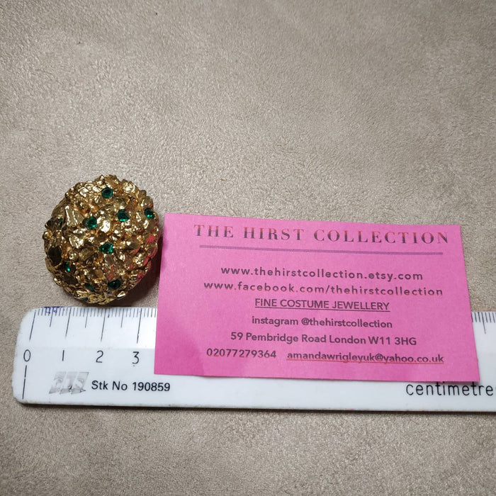 Vintage Scherrer Earrings Chunky Gold Green Crystal Clip on - The Hirst Collection