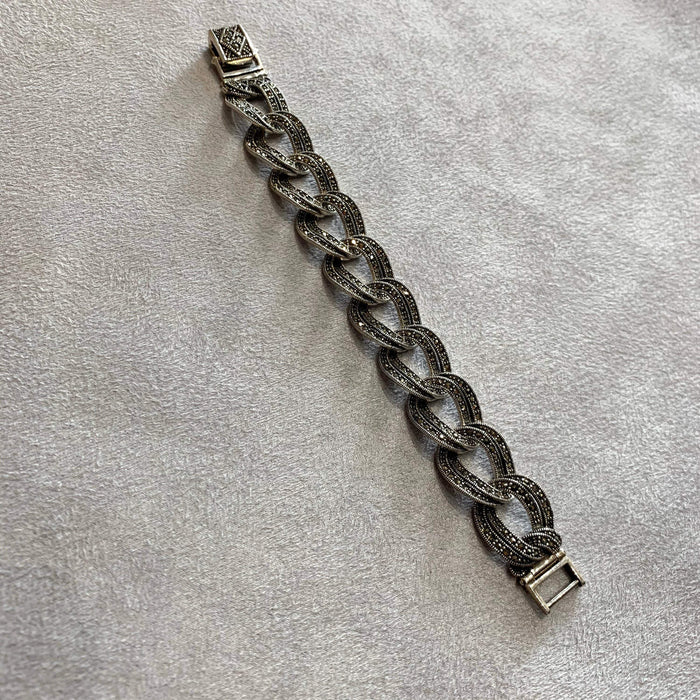 Marcasite Silver Thick Chain Bracelet - The Hirst Collection
