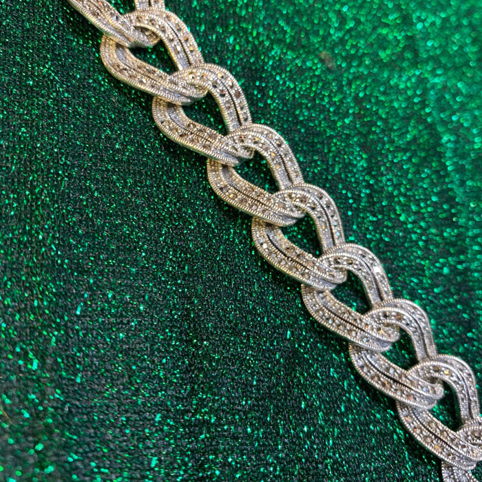 Marcasite Silver Thick Chain Bracelet - The Hirst Collection