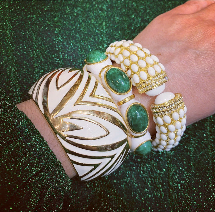 Vintage Jade green and white bracelet by Robert - The Hirst Collection