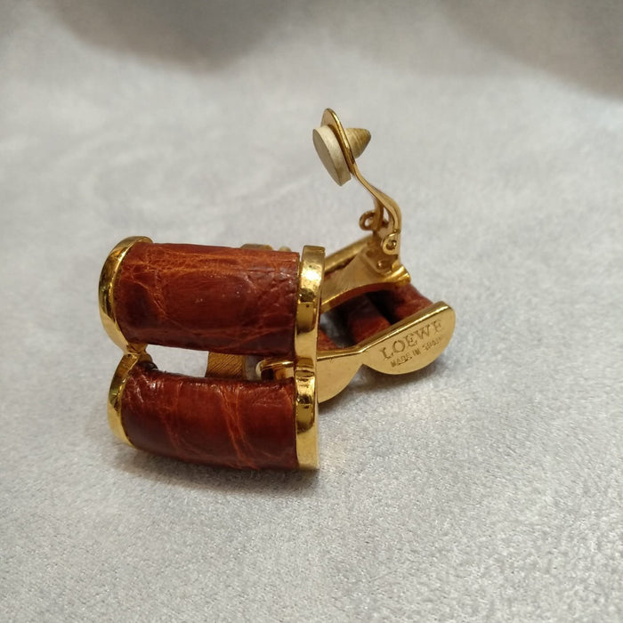 Loewe Brown leather earrings croc effect - The Hirst Collection
