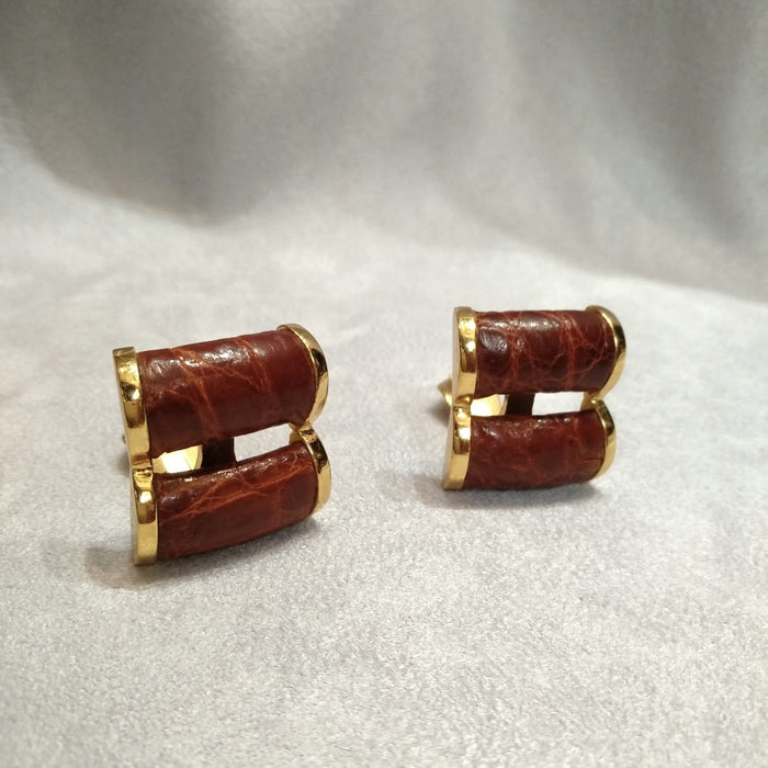Loewe Brown leather earrings croc effect - The Hirst Collection
