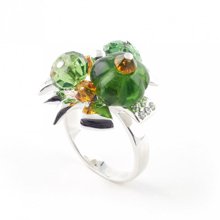SALE Green crystal jungle paradise ring by Bill Skinner silver metal - The Hirst Collection