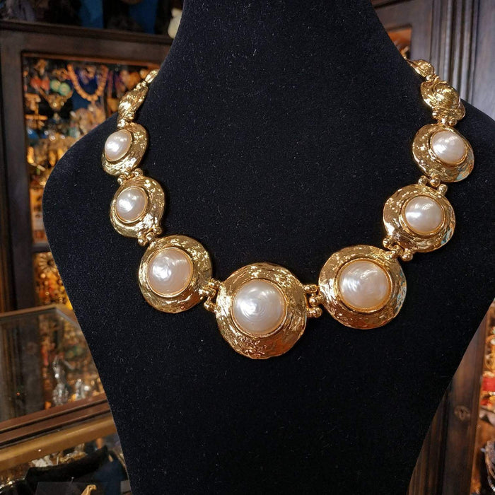 Yves Saint Laurent Vintage statement gold pearl necklace - The Hirst Collection