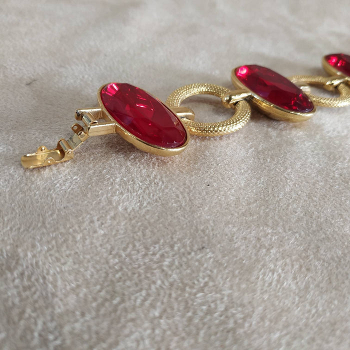 YSL vintage Gold Red Glass Yves Saint Laurent link Bracelet - The Hirst Collection