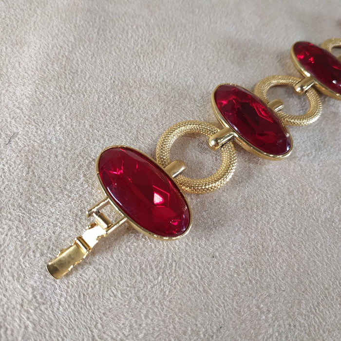 YSL vintage Gold Red Glass Yves Saint Laurent link Bracelet - The Hirst Collection