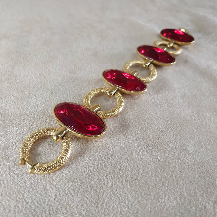 YSL vintage Gold Red Glass Yves Saint Laurent link Bracelet - The Hirst Collection