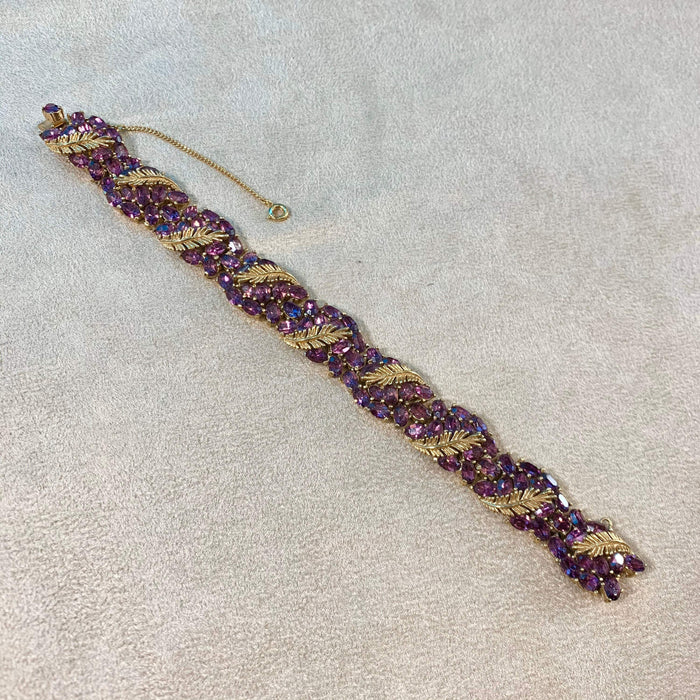 Trifari purple crystal vintage bracelet gold plated - The Hirst Collection