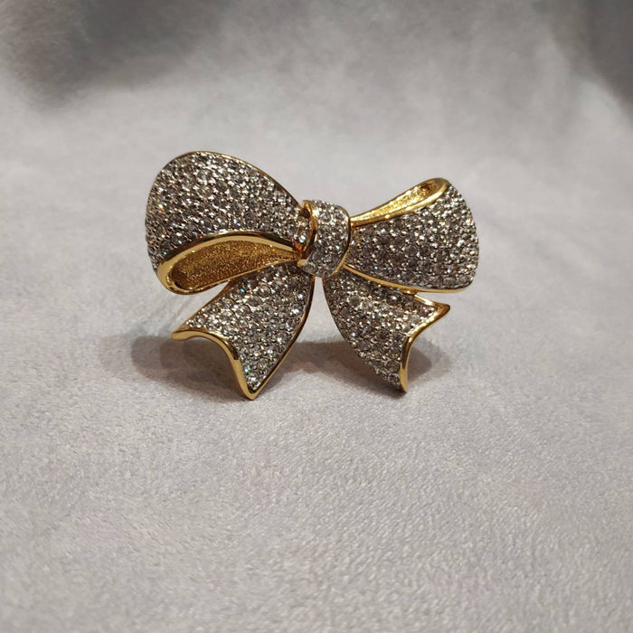 Vintage Swarovski bow brooch crystal gold plated - The Hirst Collection