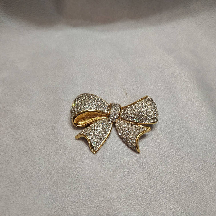 Vintage Swarovski bow brooch crystal gold plated - The Hirst Collection