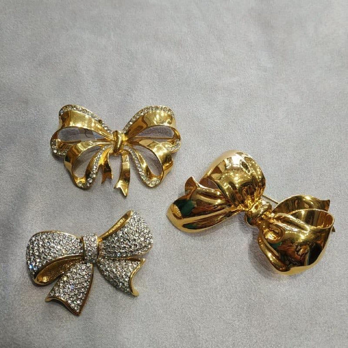 Vintage Swarovski bow brooch crystal gold plated - The Hirst Collection