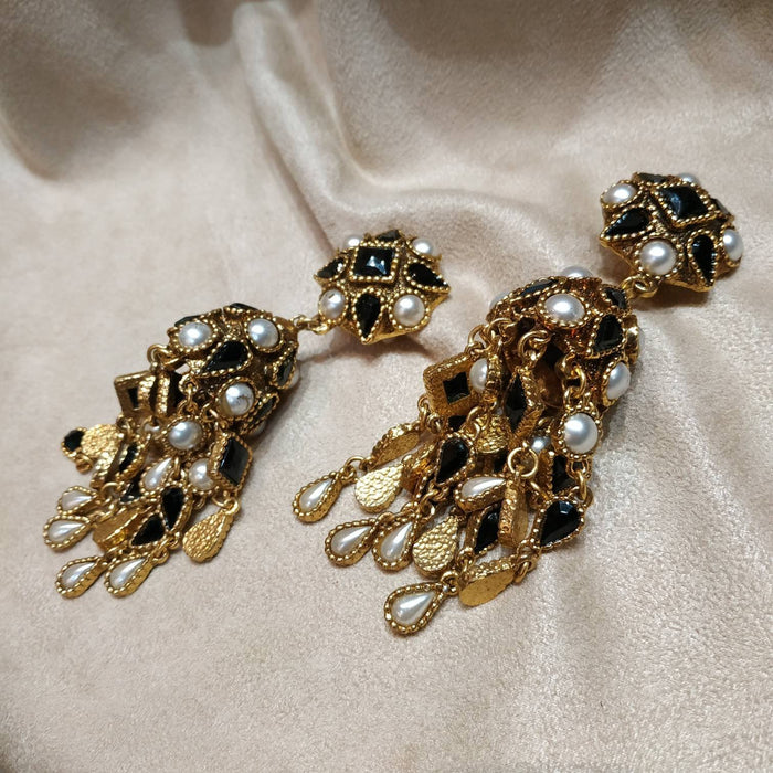 Black pearl chandelier clip on earring by Satellite - The Hirst Collection